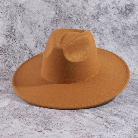Structured Wide Brim Classic Fedora Hat: OL