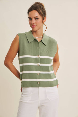 DESERT SUN STRIPE MODERN BUTTON-DOWN SWEATER VEST: TERRACOTTA / M