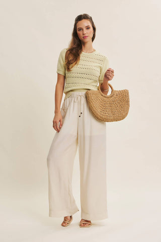 SOFT NOD TO VINTAGE POINTELLE COTTON SWEATER TOP: BEIGE / L