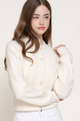 Long Sleeve Round Neck Button Down Sweater Cardigan: BRN-brown / S