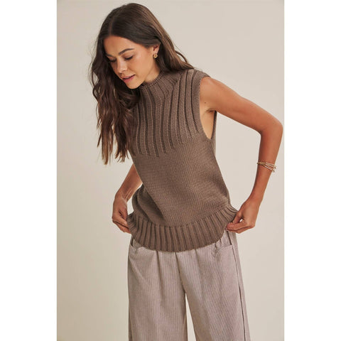 QUIET CABIN DAYS RIBBED MOCK NECK SWEATER TOP: WINTER GREEN / L