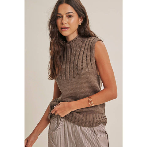 QUIET CABIN DAYS RIBBED MOCK NECK SWEATER TOP: WINTER GREEN / S