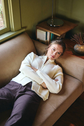 SIMPLE COMFORT 2-WAY ZIP EVERYDAY SWEATER JACKET WITH POCKET: CARAMEL / L