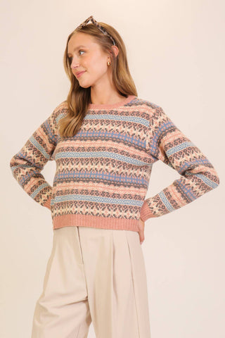 Nordic Charm Fair Isle Sweater: Beige Combo / M