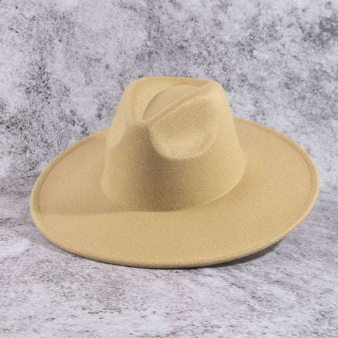 Structured Wide Brim Classic Fedora Hat: OL