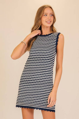 Seaside Stripe Knit Mini Dress: Navy/White / L