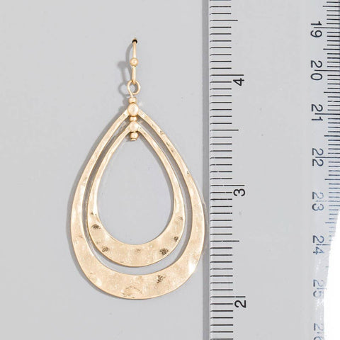 Hammered Double Teardrop Layered Dangle Earrings: WG