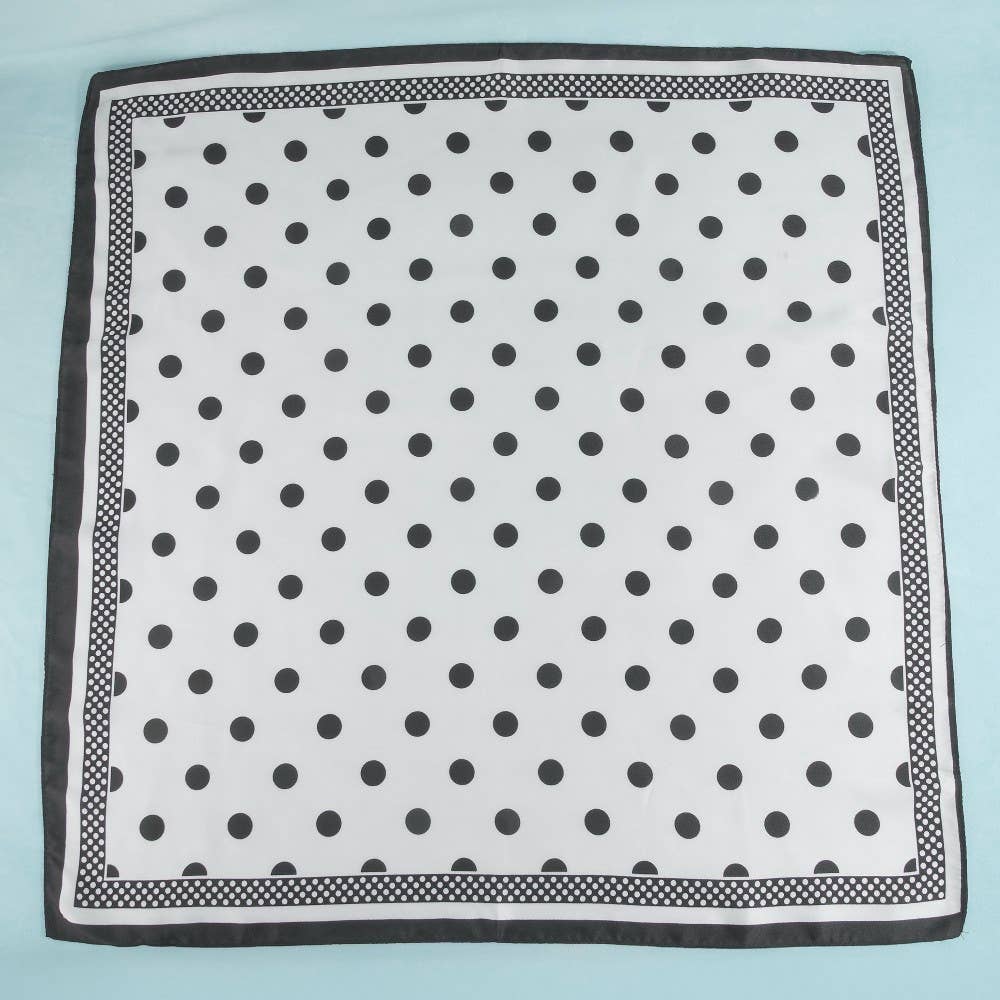 Polka Dot With Dotted Border Print Satin Square Scarf: WH