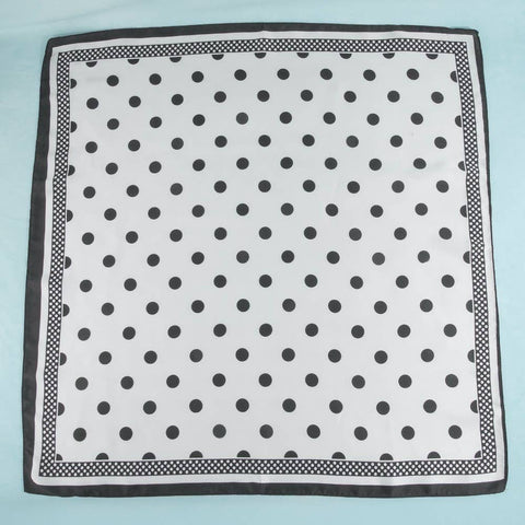 Polka Dot With Dotted Border Print Satin Square Scarf: WH