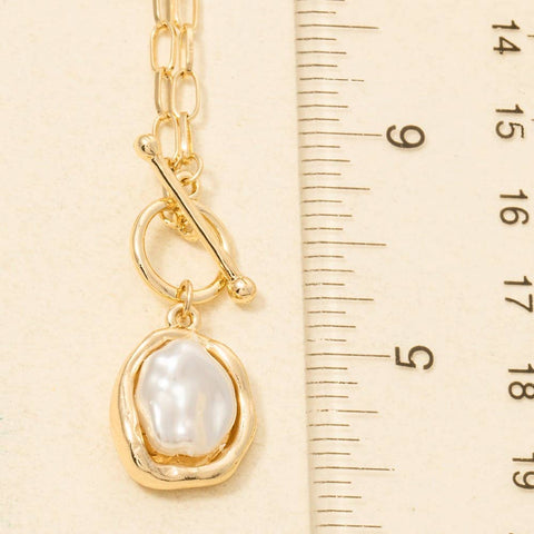 Pearl Pendant Dainty Toggle Chain Necklace: GDCRM