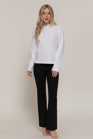 Long Sleeve Visible Overlocked Seams Detail Brushed Rib Top: PNK-blush / S