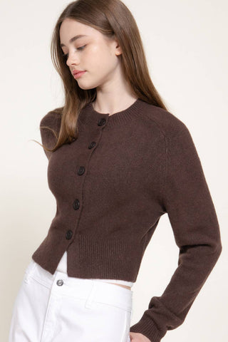 Long Sleeve Round Neck Button Down Sweater Cardigan: HCH-charcoal grey / M