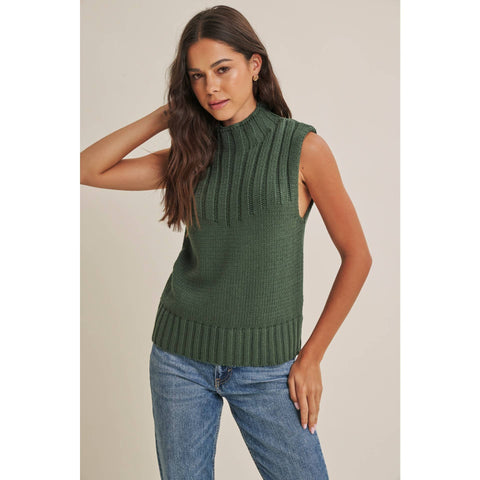 QUIET CABIN DAYS RIBBED MOCK NECK SWEATER TOP: WINTER GREEN / S