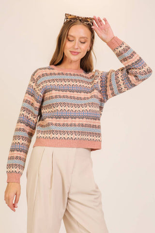 Nordic Charm Fair Isle Sweater: Beige Combo / M