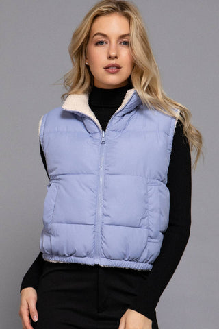 Reversible Fur Padding Vest: BLK-black / M