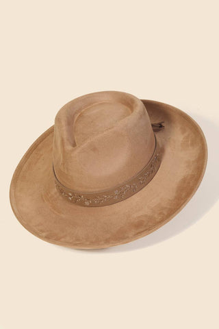 Embroidered Flower Strap Fedora Hat: BR