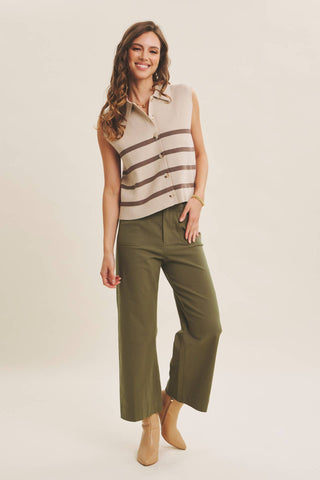 DESERT SUN STRIPE MODERN BUTTON-DOWN SWEATER VEST: TERRACOTTA / M