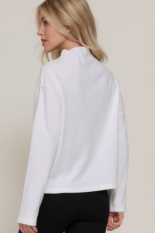 Long Sleeve Visible Overlocked Seams Detail Brushed Rib Top: PNK-blush / S
