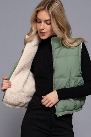 Reversible Fur Padding Vest: BLK-black / M