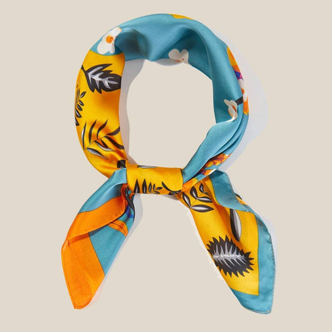 Flower Leaf Print Abstract Bandana Scarf: MULTI