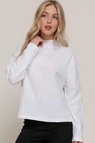 Long Sleeve Visible Overlocked Seams Detail Brushed Rib Top: PNK-blush / S