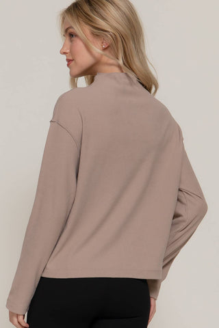 Long Sleeve Visible Overlocked Seams Detail Brushed Rib Top: PNK-blush / S