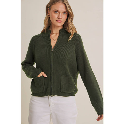SIMPLE COMFORT 2-WAY ZIP EVERYDAY SWEATER JACKET WITH POCKET: CARAMEL / M