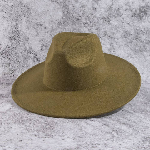 Structured Wide Brim Classic Fedora Hat: OL