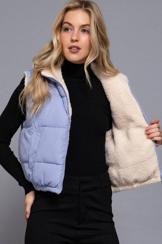 Reversible Fur Padding Vest: BLK-black / M
