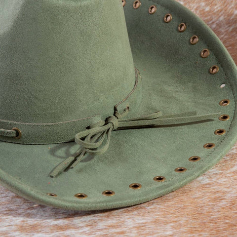 Grommet Brim Faux Suede Cowboy Hat: BR