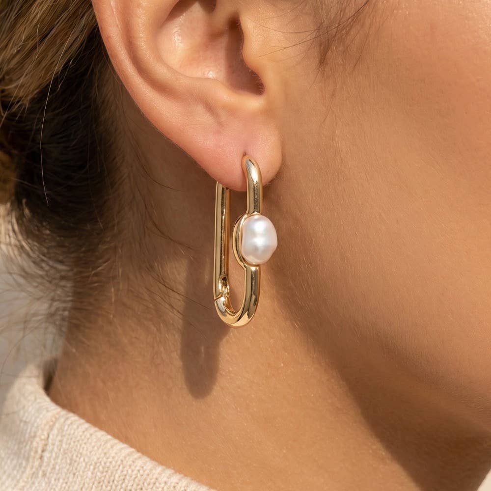 Pearl Stud Long Oval Hoop Earrings: G
