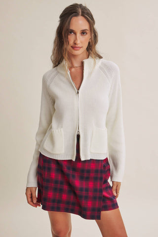 SIMPLE COMFORT 2-WAY ZIP EVERYDAY SWEATER JACKET WITH POCKET: CARAMEL / S