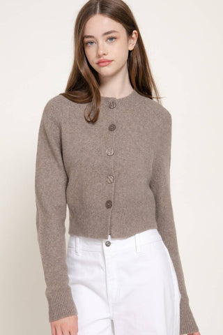 Long Sleeve Round Neck Button Down Sweater Cardigan: BRN-brown / M