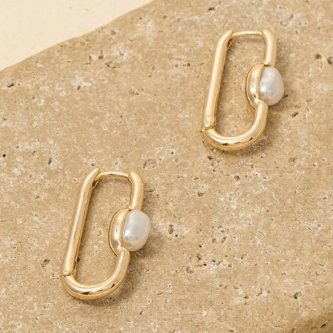 Pearl Stud Long Oval Hoop Earrings: G