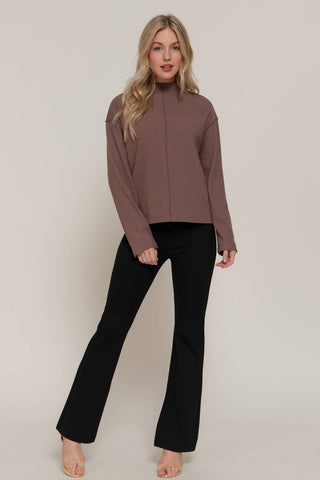 Long Sleeve Visible Overlocked Seams Detail Brushed Rib Top: PNK-blush / S