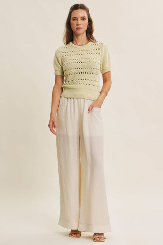 SOFT NOD TO VINTAGE POINTELLE COTTON SWEATER TOP: BEIGE / M