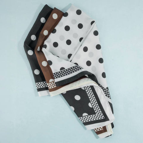 Polka Dot With Dotted Border Print Satin Square Scarf: WH