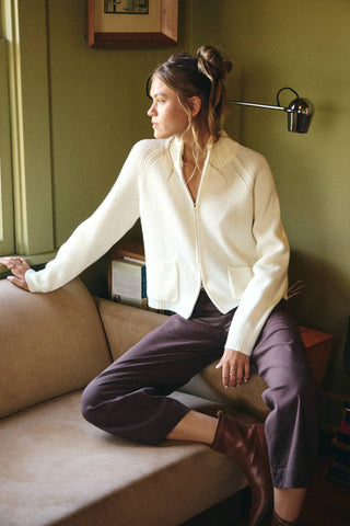 SIMPLE COMFORT 2-WAY ZIP EVERYDAY SWEATER JACKET WITH POCKET: CARAMEL / L