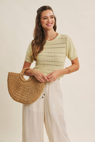 SOFT NOD TO VINTAGE POINTELLE COTTON SWEATER TOP: BEIGE / L