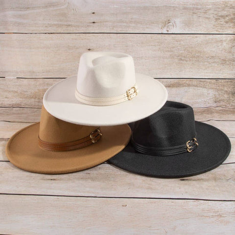 Double Belt Strap Fedora Hat: BK
