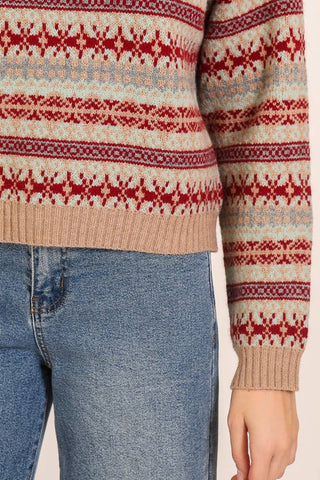 Nordic Charm Fair Isle Sweater: Beige Combo / L