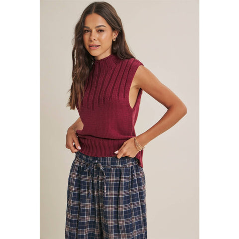 QUIET CABIN DAYS RIBBED MOCK NECK SWEATER TOP: WINTER GREEN / S