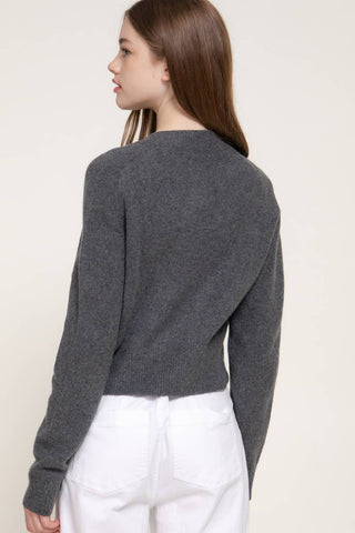 Long Sleeve Round Neck Button Down Sweater Cardigan: HCH-charcoal grey / S