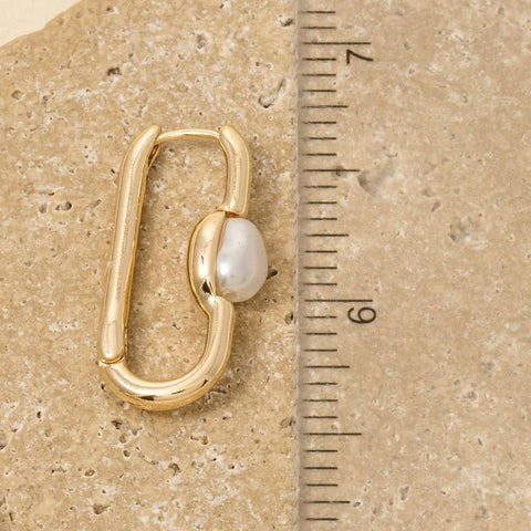 Pearl Stud Long Oval Hoop Earrings: G