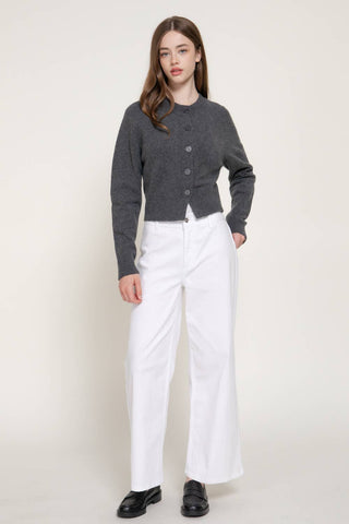 Long Sleeve Round Neck Button Down Sweater Cardigan: BRN-brown / L