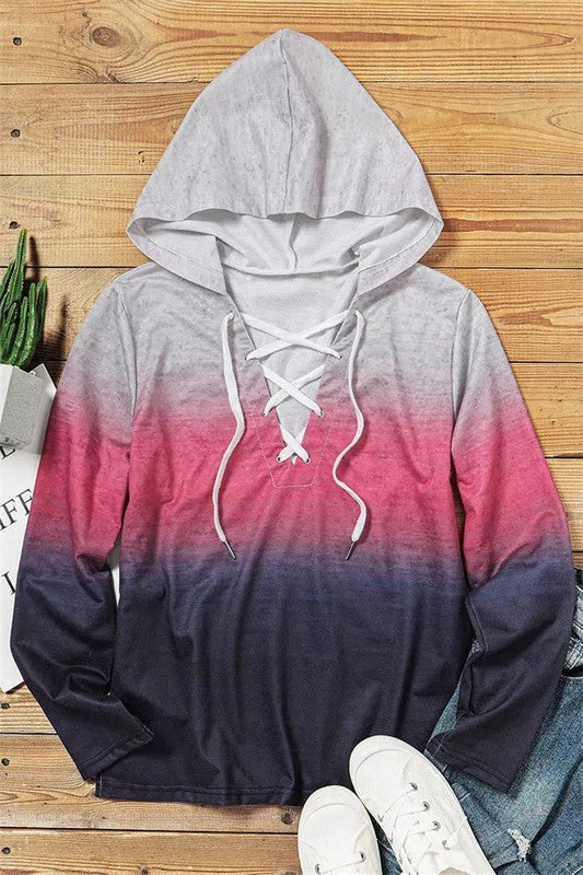 Lace Up Ombre Hoodie